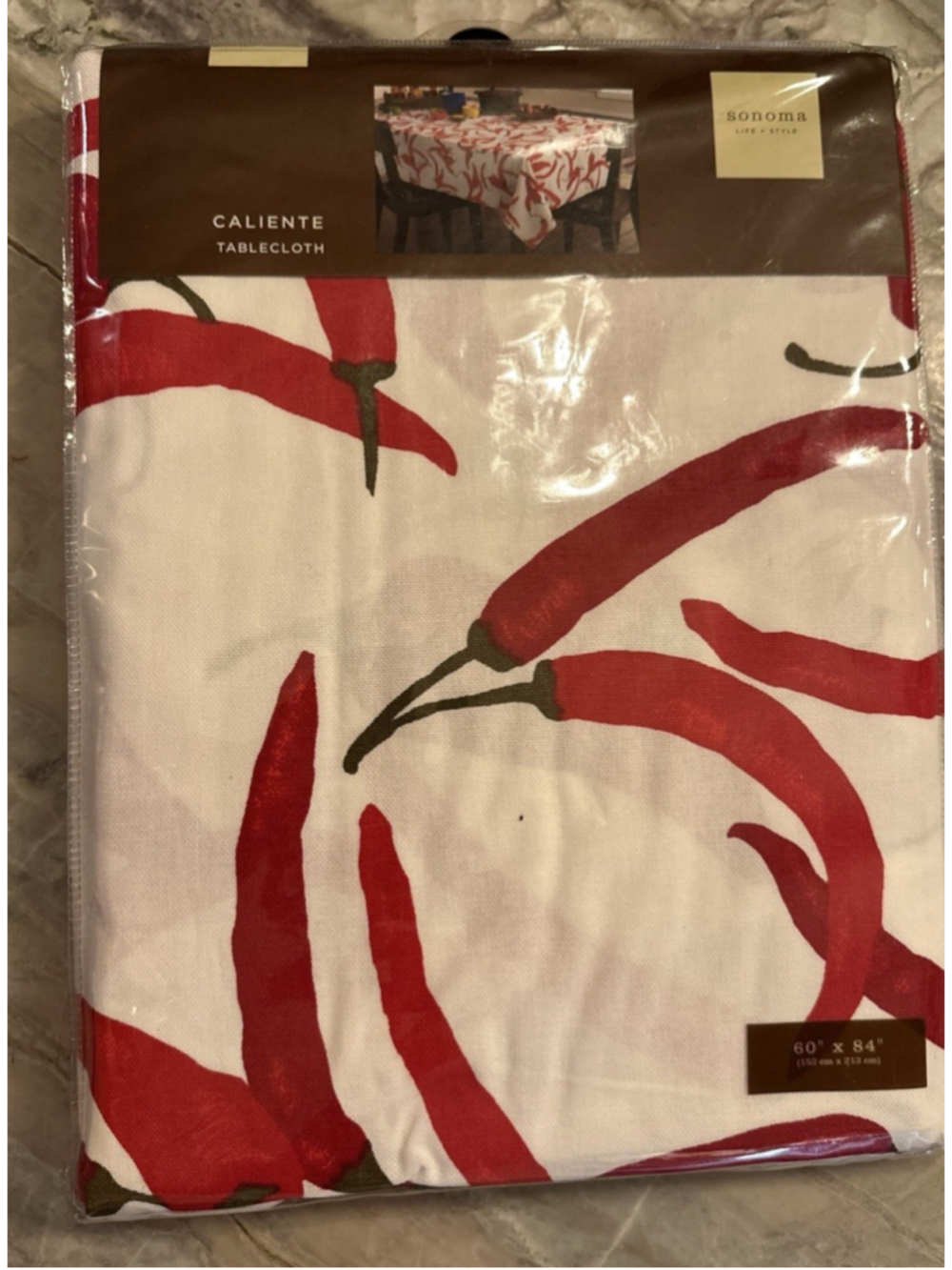 Sonoma White Red Hot Chili Peppers Tablecloth 60 X 84” Oblong 100% Heavy Cotton
